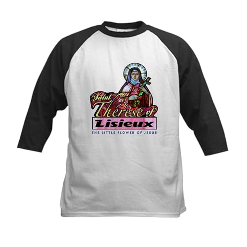 CafePress Saint Therese Kids Baseball Jersey Kids Cotton Baseball Jersey, 3/4 Raglan Sleeve Shirt Black/White