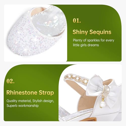 Image of Motasha Sparkly Girls Dress Shoes Kids High Heels Toddler to Big Kid | Glitter Closed Toe, Rhinestone Bow Straps, Hook-and-Loop Closure, Low Heel, Anti-Slip Outsole for Wedding Birthday Parties