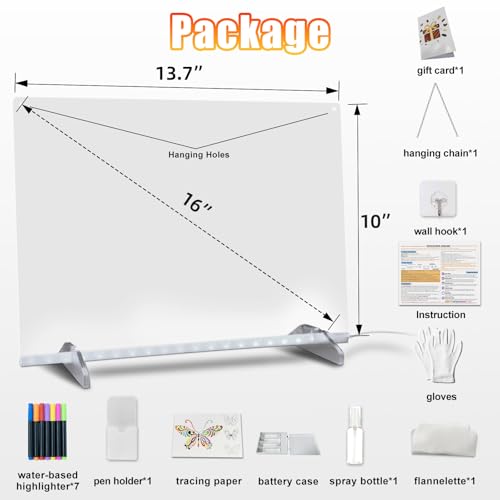 Image of Led Note Board with Battery Box,16''Drawing Tablet,6 Modes & 8 Colors Light Up Drawing Board,Kids Toy with 13 Light Effects,Birthday Holiday Day Gifts for Girls & Boys Age 3+,Tracing Book