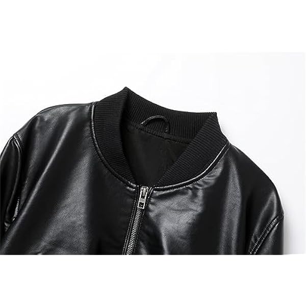 Adhdyuud Vrouwen Zwarte Vintage Imitatie Lederen Bomber Jas Casual Zakken Ritsen Jas Top