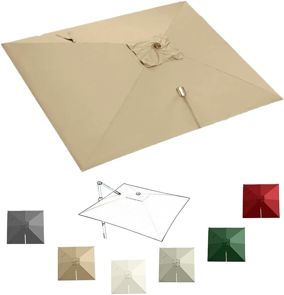 Replacement Canopy For 8-13ft Cantilever Patio Umbrella, Square Offset Umbrella Top Cover, Fade Resistant Fabric With 8 Ribs For Outdoor Shade Khaki 3x4m (10x13ft)
