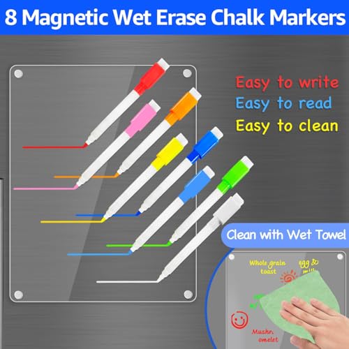 Image of PigPotParty Clear Acrylic Magnetic Chore Chart and Blank Memo Whiteboard for Fridge, 2 Pack 9.5 inchx12 inch Dry Erase Board to Do List Meal Planner for Adult Teens Kids Family, Include 8 Markers & 1 Towel
