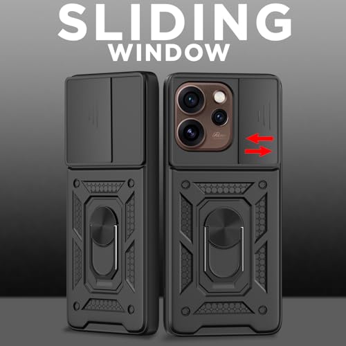 Image of Pikkme Back Cover for Oppo Reno 15 5G | 360 Protection Case | Sliding Camera Shield Cover & Ring Holder Stand D10 Tough Armor Bumper Case (Black)