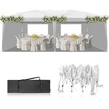 10x20ft Pop Up Canopy Tent, Portable Shelter with 4 Sidewalls 2 Windows, Instant Setup Sun Shade for Outdoor Events, Beach, Commercial Use White