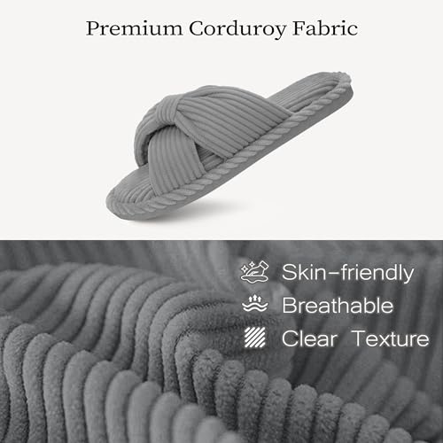 Image of IPSAE House Slippers for Woman Memory Foam Open Toe Slippers Corduroy Cross Bow Womens Slipper Slides Comfy Indoor Bedroom Slip On Shoes