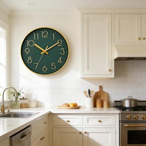 Image of DAXSMY Wall Clock 12 Inch Dark Green Decorative, Battery Operated Silent