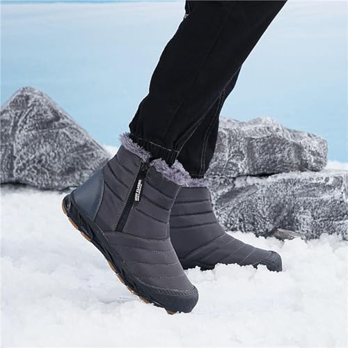 Snow Boots Mens Waterproof Winter Boots, Winter Shoes Men, Fur Lined Warm Slip Ankle Boots with Zipper Walking Shoes (Gray,13.5)4