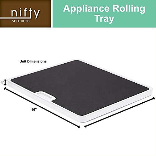 Nifty Large Appliance Rolling Tray - White, Home Kitchen Counter Organizer, Integrated Rolling System, Non-Slip Pad Top for Coffee Maker, Stand Mixer, Blender, Toaster - Thumbnail 2