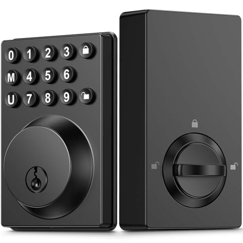 Keyless Entry Front Door Lock Keypad Deadbolt Matte Black with Latest One-Touch Simplified Program and Advanced Security Auto Lock Easy Installation 2 Spare Key