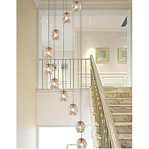 KBEST 10 Glass Balls Spiral Chandelier Stair Long Chandelier Duplex Building Large Chandelier Living Room Villa Hollow Modern Stair Light Long Pendant Light 50X200cm Cover