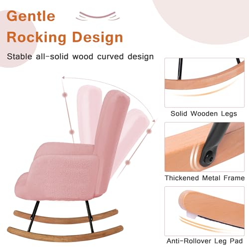 image for VECELO Rocking Chair Nursery,Teddy Upholstered Glider Rocker with High