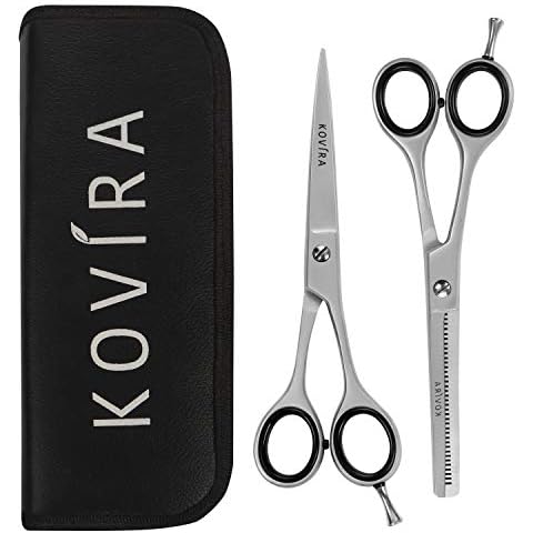Kovira 2pc Professional Hair Cutting Scissor Set - 16.5cm/6.5 Inch Overall Length - Razor Sharp Hairdressing Scissors and Texturising Thinning Shears - Stainless Steel Barber Set for Haircuts at Home Cover