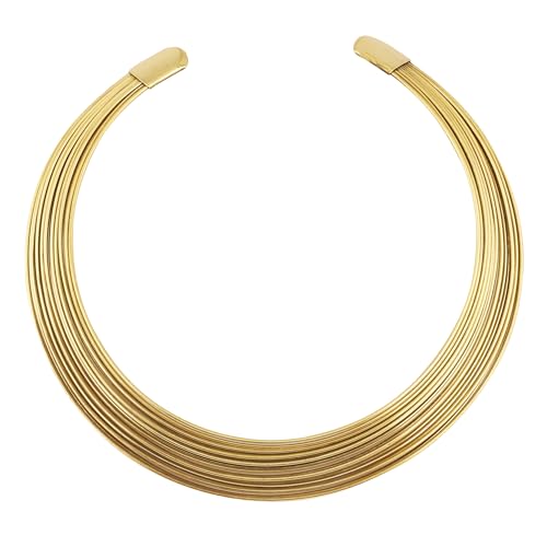 Touchstone Elegant Choker Torque Necklace with Multiple Wires in Antique Gold Tone for Women