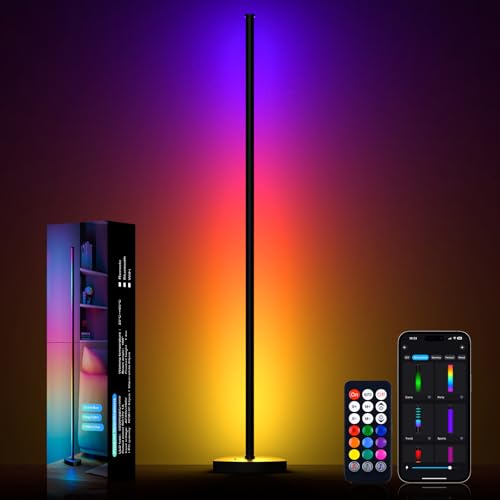 MIHEAL RGB Corner Floor Lamp, 57.5' Color Changing LED Corner Lamp with APP Control, Modern Standing Lamp with Music Sync and 16 Million DIY Colors, Heavy Base for Bedroom Living Room Gaming Room