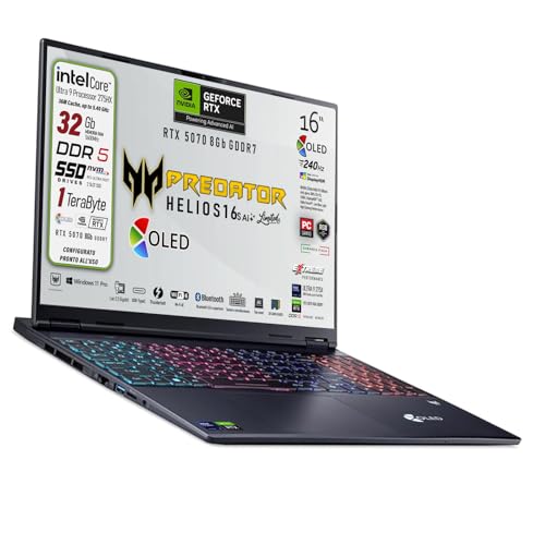 Predator Helios Neo 16s Ai, Notebook Gaming, Intel Ultra 9-275X, 24core, RAM DDR5 32Gb, SSD 1Tb, Display 16" Oled 240Hz, DCI-P3 al 100%, Geforce RTX 5070 8Gb, Win 11Pro, Preconfigurato - Notebook - Immagine 2