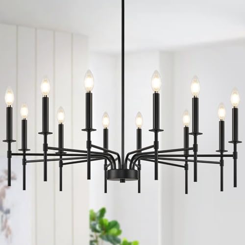 ZUYURT 12 Light Black Chandelier Light Fixture, Modern Farmhouse Chandeliers