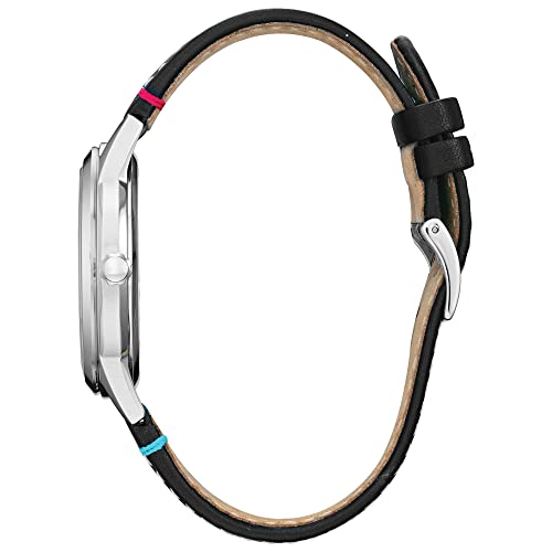 Citizen Eco-Drive Men Sensational Six Stainless Steel Analog Watch, Black Leather Strap, 3-Hand Date, 40Mm (Model: Aw1235-06W), Blue Dial, Black Band - Image 2