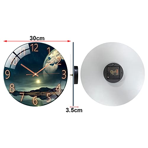 ALEENFOON Glass Wall Clock 12 Inch Silent Non Ticking Round Wall Clocks for Living Room Bedroom Hallway Office(Sea Wonders)