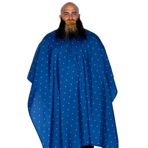 Barber Strong The Barber Cape, Hair Repelling & Static Reducing Material, Flexible Elastic Neckband for Comfort, Water Resistant Fabric, Oversized for Complete Coverage, Blue Shield