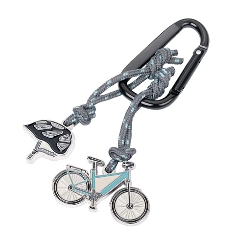TROIKA Porte-clés avec mousqueton – E-BIKE – 2 pendentifs sur corde d'escalade décorative : vélo, casque – aluminium, fonte métallique, nylon, émail...