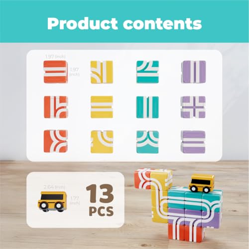 Image of QBI Magnetic Blocks for Toddlers 1-3, School Bus Toy with Magnetic Cubes | Safe ABS Material, Large Pastel Cubes for Small Hands, Montessori STEM Learning, Hand Eye Coordination, Birthday Gift