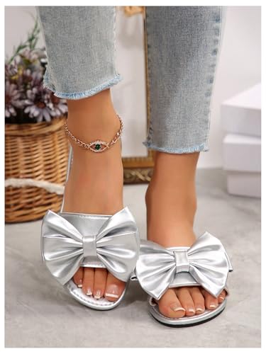 GORGLITTER Women's Bow Slide Sandals Flat Dressy Round Open Toe Slip on Summer Sandal4