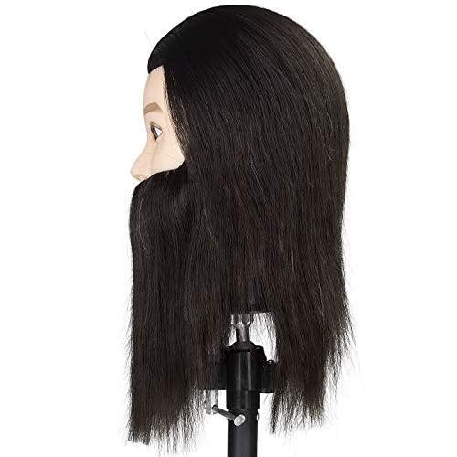 Miniatura 2 de Cabeza de maniquí de peluquero profesional con cabello humano para hombre, maniquí de entrenamiento, cosmetología, cabeza de muñeca, corte de pelo