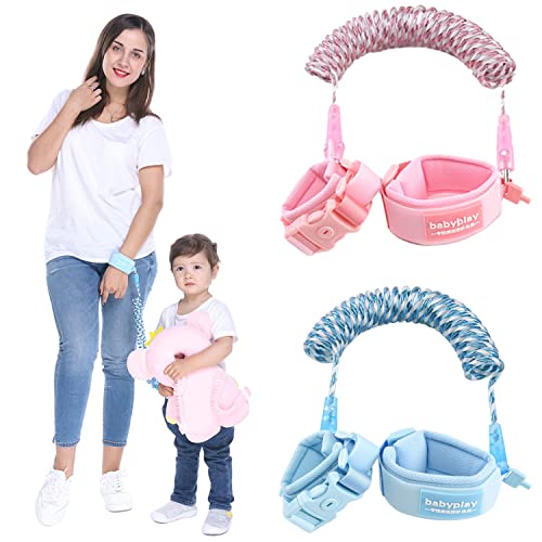 2 Pack Kinder Sicherheitsleine, Sicherheitsgeschirr Handschlaufe, Baby Anti-Verloren Gürtel mit Sicherheitsschloss360° Drehung Elastisches Drahtseil Atmungsaktiv Baumwolle Armgelenk Band Cover
