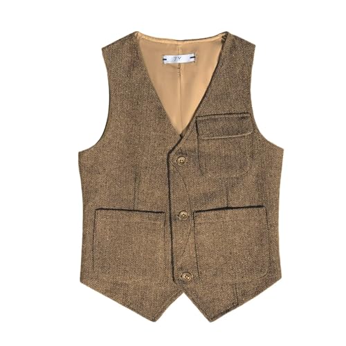Boys Vest Vintage Tweed Toddler Little Kids Waistcoat with Pocket Sleeveless Slim Fit Casual Vest Outfit