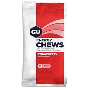 GU Energy Chews, Strawberry Energy Gummies with Electrolytes, Vegan, Gluten-Free, Kosher, Caffeine-Free, and Dairy-Free On-the-Go Energy for Any Workout, 12 Bags (24 Servings Total)