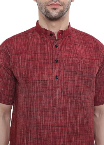 Image of Khadie Cotton Blend Solid Casual Regular Fit Mandarin /Chinese Collor Short Kurta for Men