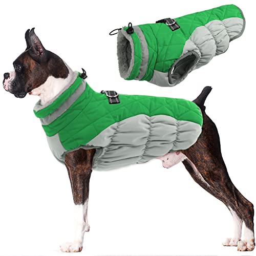 Lelepet Dog Coat Warm Dog Winter Coat Waterproof Dogs Jacket with Harness Built in Reflective Pet Fleece Vest Zip-Up Cold Weather Coats for Large Dogs Turtleneck Windproof Boston Terrier Arm