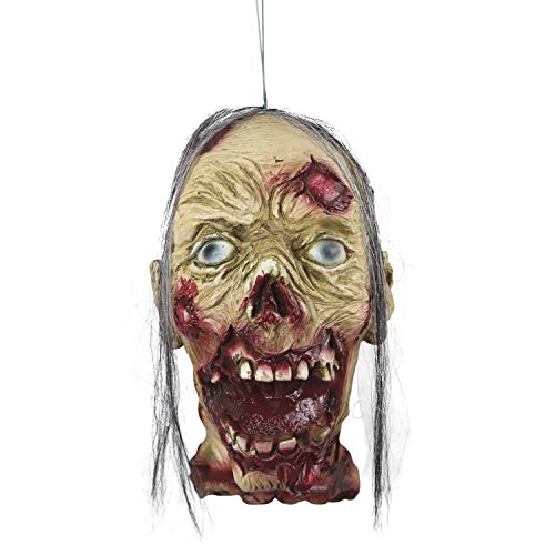 molezu Cabeza Cortada Prop, Halloween Scary Realistic Hanging Severed Bloody Zombie Head con Peluca, Boca Abierta.