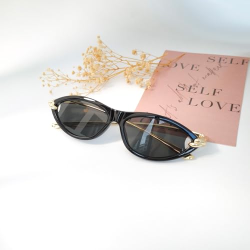 Cat Eye Sunglasses for Women Chic Retro Oval 90s Sunnies Lightweight Small Shades Trendy UV protection Sun Glasses4