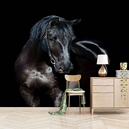Papier Peint Canevas 3D Cheval Noir Autocollant pour Masquer un Mur