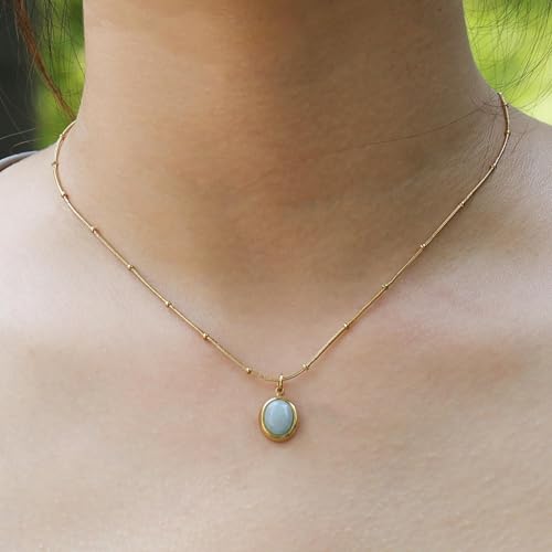 18k Gold Plated Stainless Steel Healing Stone Oval Pendant Necklace Jewelry Gift for Women2
