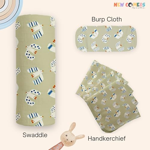 Image of NEW COMERS Baby Muslin Cloth Set | 6 Pcs Double Layered Pure Cotton Swaddle Wrap | Soft & Absorbent Baby Burp Cloth & Reusable Washcloth Towels, White (SBW 12)