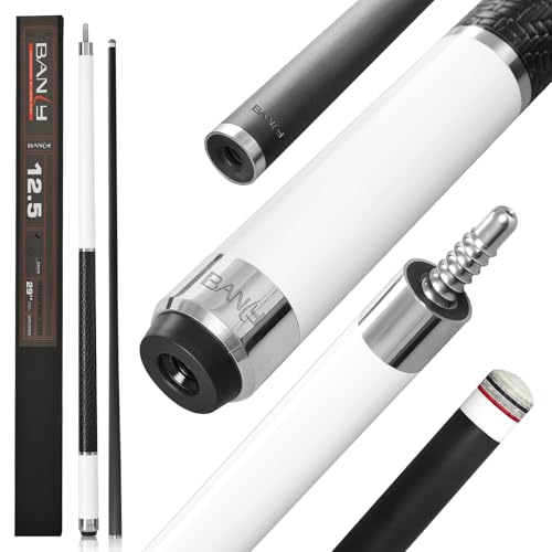 Banly Pro Taper Pool Cue Sticks, Premium Carbon Fiber Shaft & Tech Wood Butt, Juma Tip, 3/8 * 8 Joint, Sport Wrap, Low Deflection Pool Cue for Adults with Gift Box - White