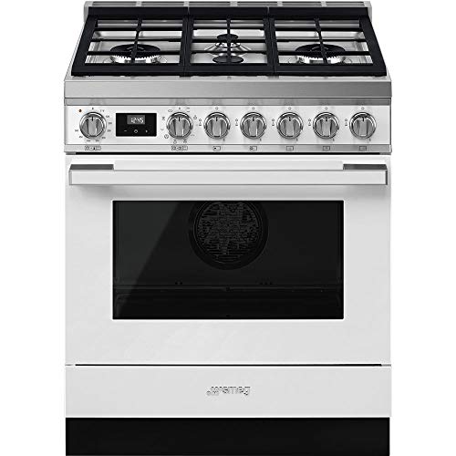 Smeg Portofino Aesthetic Pro-Style 30-Inch Freestanding Dual Fuel Range (White)