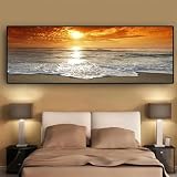 Lienzo impreso con paisaje panorámico de playa al atardecer - Póster de arte mural escandinavo para sala de estar, decoración de pared con paisaje marino natural (35x105cm/Sin marco) Lienzo impreso con paisaje panorámico de playa al atardecer - Póster de arte mural escandinavo para sala de estar, decoración de pared con paisaje marino natural (35x105cm/Sin marco)