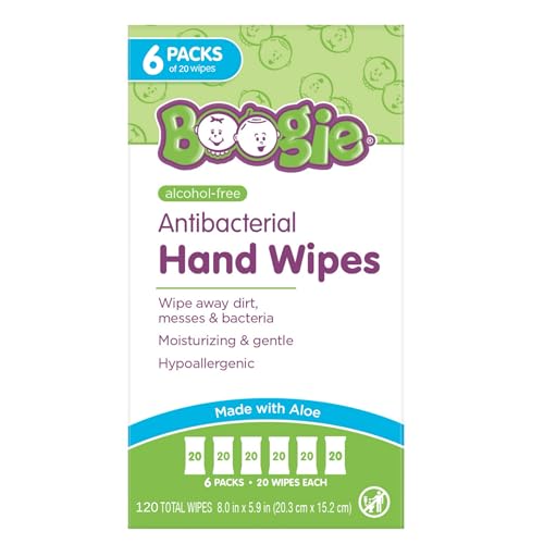 Image of Boogie Antibacterial Hand Wipes - 120 Count - Hypoallergenic & Alcohol-Free - Travel and Diaper Bag Essential