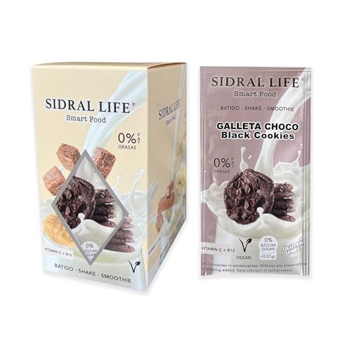 SIDRAL LIFE - Dulce/Saborizantes sin azúcar para leche,batidos o postres. Instantáneas en Polvo - Saborizantes Sin Azucar ni gluten y con Vitamina C y B12-15 Sobres(Galletas Chocolate)