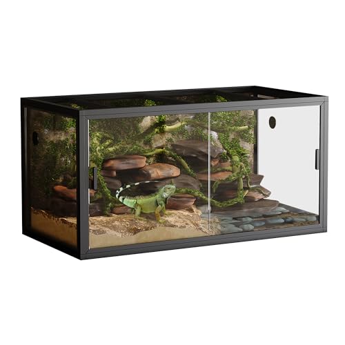120 Gallon Bearded Dragon Tank 4'x2'x2' Reptile Terrarium Enclosure with Sliding Glass Doors, Snake Enclosure Heavy Duty Top Screen Ventilation, Easy to Assemble Black