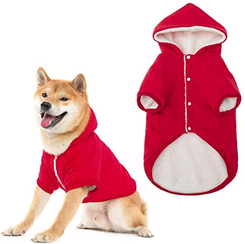 Warm Fleece Dog Hoodie Pet Winter Coat - Cute Sport Style Dog Sweater with Paw Design, Soft Pet Jacket, Cold Weather Clothes for Small Medium Large Dogs