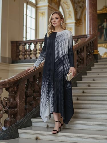Women's Casual Long Sleeve Maxi Dress Wrinkle-Free Elegantly Classy Flowy One Size Dresses 2025 Fall New2