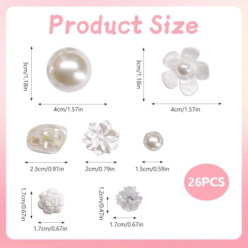 SANTUO 26Pcs Croc Charms Wedding Pearl Flower Shoe Charms for Jibbitz Crocs Clog DIY Pearl Shoes Decorations for Women Girls Holiday Wedding Birthday Party Gift