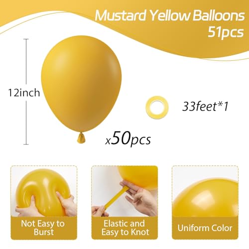Image of Mustard Yellow Balloons 12 inch, Mustard Yellow Latex 50pcs Party Balloons | Fall, Baby Shower, Birthday Party Decorations