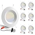 6 Pack 5/6 Inch 5CCT LED Recessed Lighting Retrofit, 2700K/3000K/4000K/5000K/6500K Selectable, Dimmable Can Lights with Baffle Trim, 12W=150W, High Brightness 1000LM, IC& Wet Rated, ETL&FCC Certified