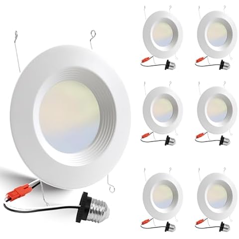 6 Pack 5/6 Inch 5CCT LED Recessed Lighting Retrofit, 2700K/3000K/4000K/5000K/6500K Selectable, Dimmable Can Lights with Baffle Trim, 12W=150W, High Brightness 1000LM, IC& Wet Rated, ETL&FCC Certified Cover