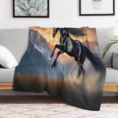 Manta de forro polar con estampado de caballo y acabado felpa 3
